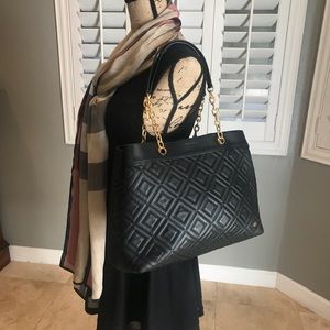 fleming triple compartment leather tote